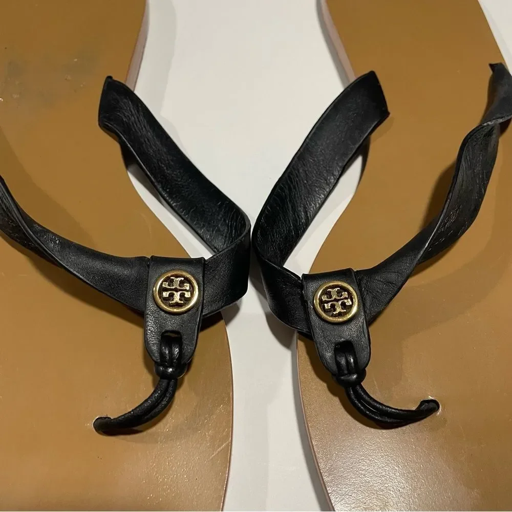 Tory Burch Black Leather Thong Sandals